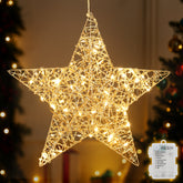 Salcar LED Stern Dekoleuchte Ø30 cm, Gold mit 80 LEDs, Batteriebetrieben, Timer & 8 Modi – Warmweiße Fenster- & Weihnachtsdeko